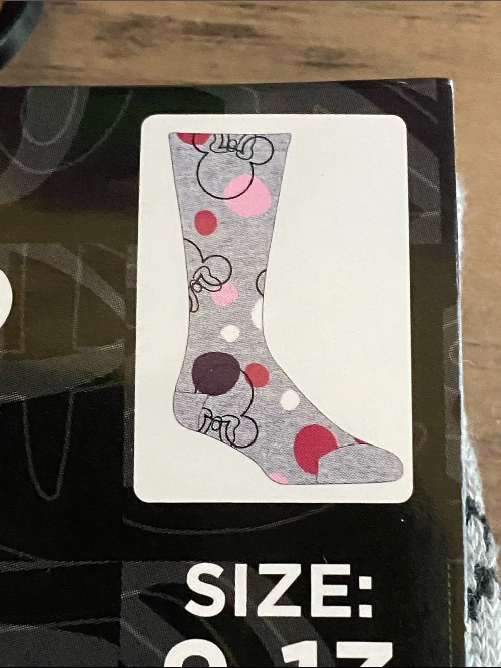 Disney Grey Crew Socks with Pink Polka Dot Minnie Outline